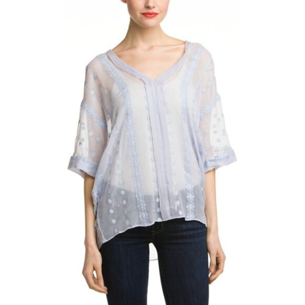 ZOA Silk Embroidered Top in Blue - sz Small